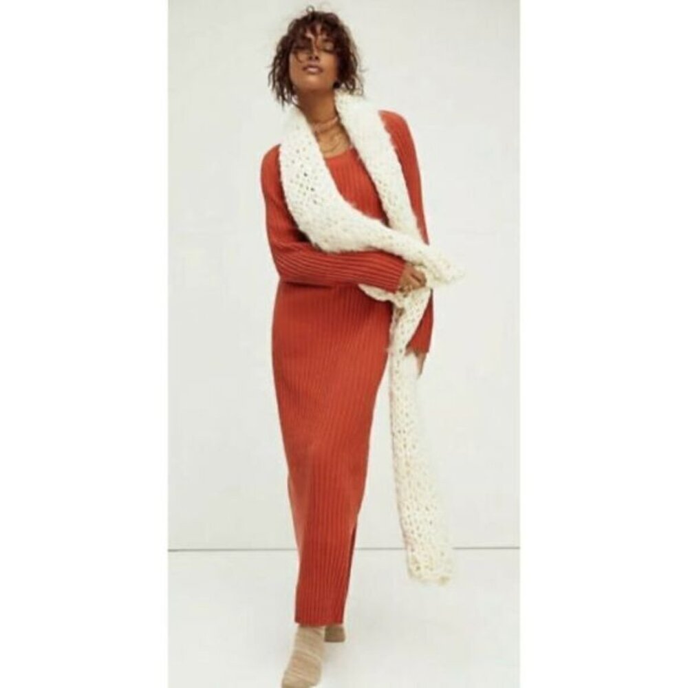 Free people Beach Walk About Orange Ribbed Bodycon Maxi Dress